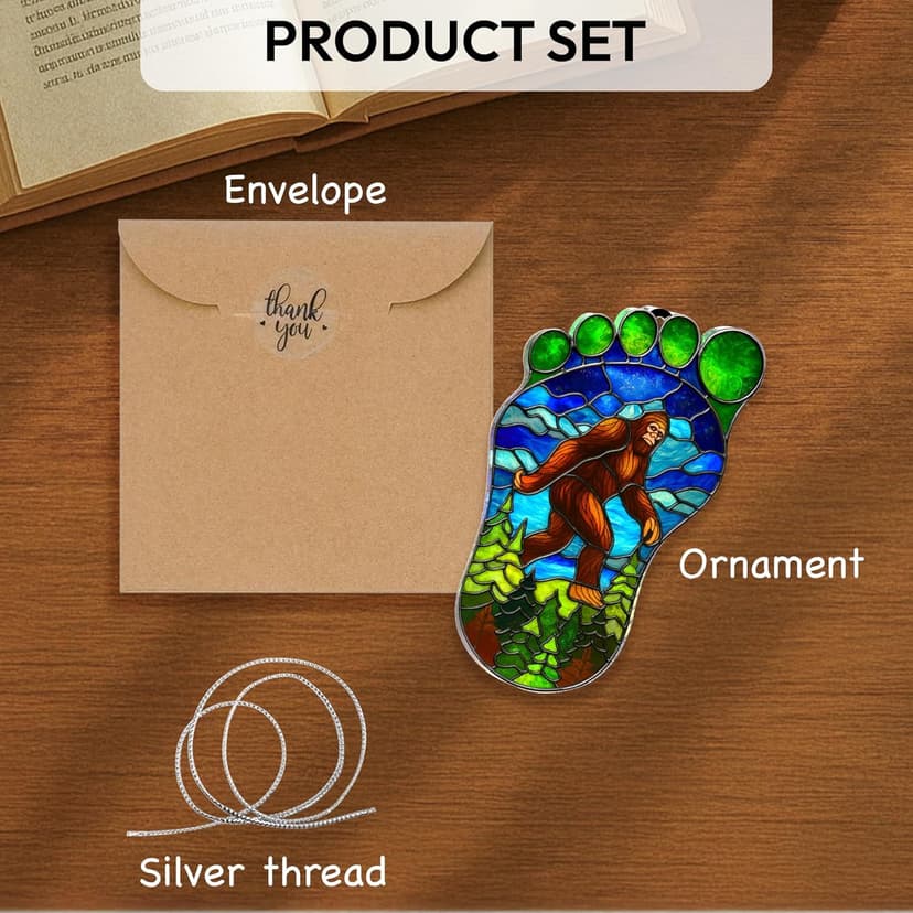 Bigfoot Suncatcher Ornament, Sasquatch Gifts for Friends, Camping Ornaments for Christmas Tree, Gifts for Bigfoot Lovers, Supernatural Funny Stocking Stuffers for Men Women (Suncatcher)