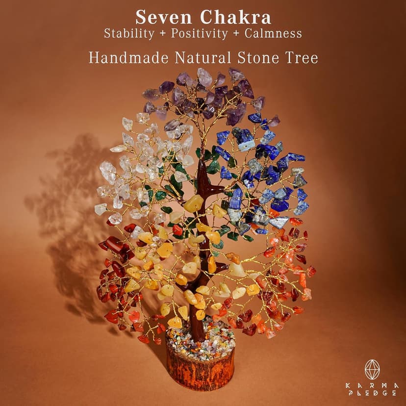 Crystal Tree of Life 7 Chakra Healing Crystal Trees for Home Decor, Office Desk Decor, Boho Decor, Handmade Bonsai Trees for Positive Energy, Money, Good Luck Birthday Gifts for Women, Mom