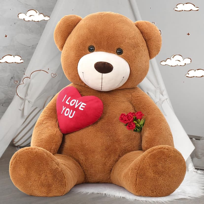 MaoGoLan Giant Teddy - I Love You Red Heart Big Dark Brown Stuffed Animal - Huge Valentines Teddy for GF,BF,Wife,Gift - Anniversary Birthday Gift