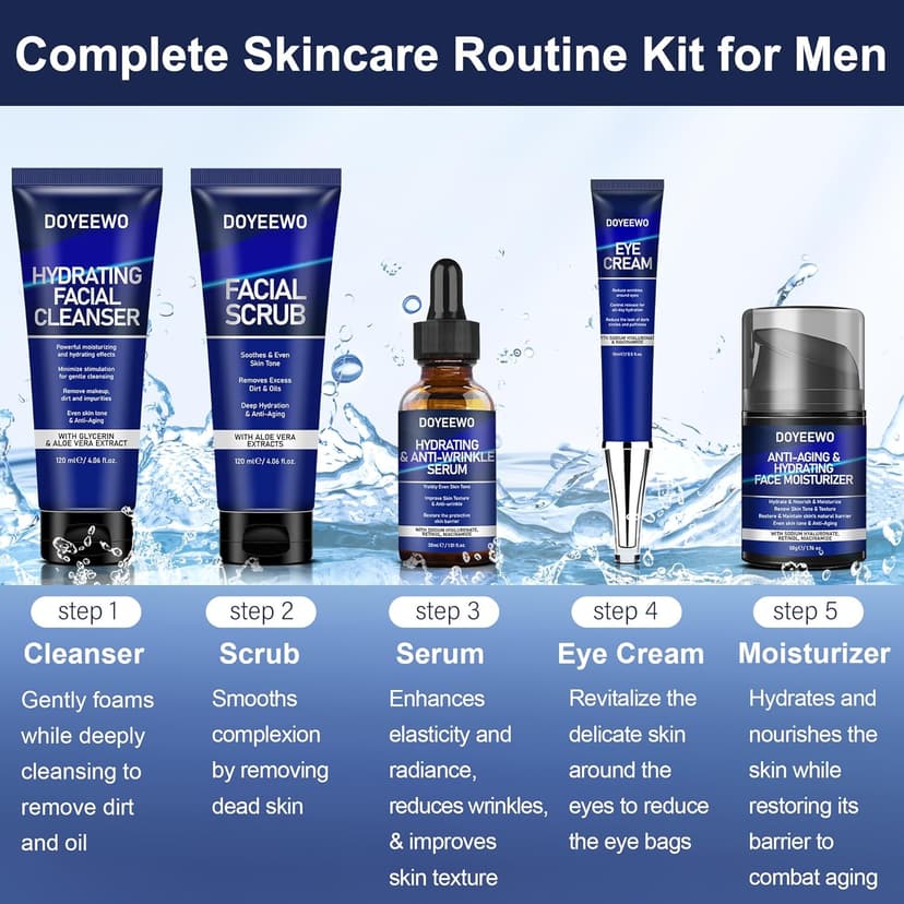 Skin Care for Men, Hydrate, Firm, Anti-Aging & Wrinkle Facial Skin Care Routine Kit Set,Mens Christmas Gifts Stocking Stuffers Secret Santa Gifts for Men Him Dad Boyfriend Husband Birthday Valentines
