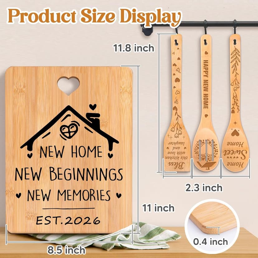 House Warming Gifts New Home - "New Home, New Beginnings, New Memories" Engraved Bamboo Housewarming Gifts New Home Cutting Board Set, 2026 House Warming Gifts.