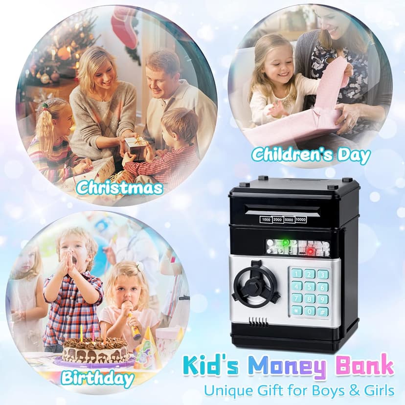 Refasy Piggy Bank Cash Coin Can ATM Bank Electronic Coin Money Bank for Kids Age 3-12, Money Savings Box Mini ATM Coin Bank Toys Gifts for 3 4 5 6 7 8 9 10 11 12 Year Old Boys Girls
