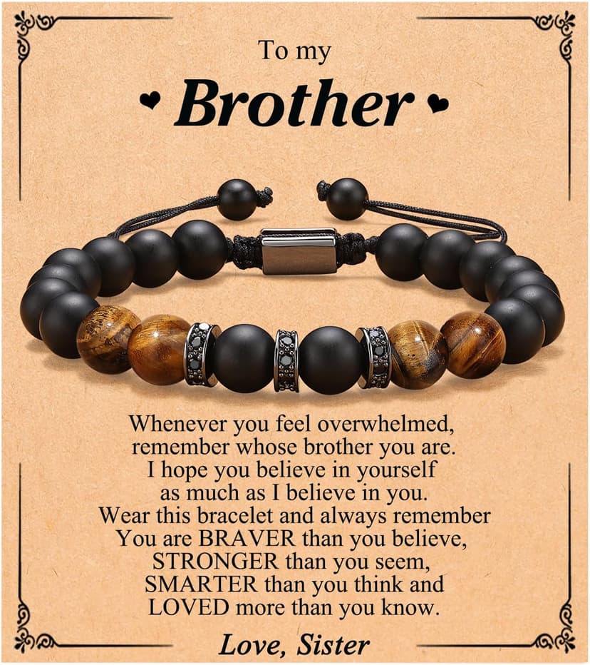 UNGENT THEM Mens Natural Stone Adjustable Bracelet for Men, Anniversary Birthday Christmas Graduation Gift for Him, Son, Brother, Husband, Boyfriend...