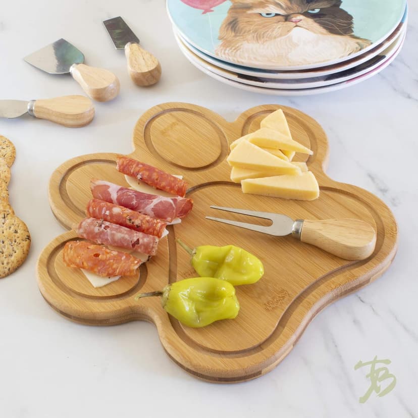 Totally Bamboo Paw Shaped Bamboo Wood Cutting Board and Charcuterie Board, Great Gift for Dog and Cat Lovers