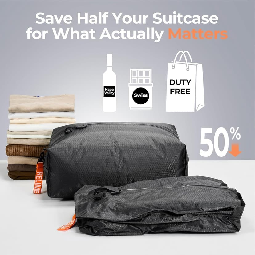 Classic Series Vacuum Bags for Travel Luggage with Wireless Pump, Compression Bags for Carry On Suitcases and Backpack, Vacuum Seal Packing cube for Cloth Packing (2PC + PUMP)