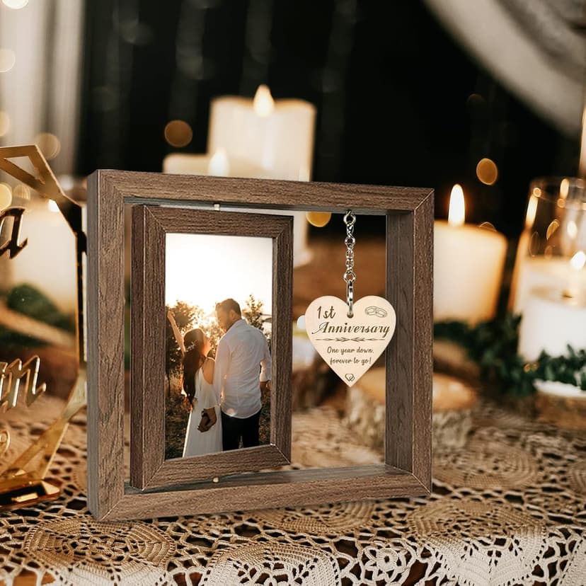 1 Year Anniversary Picture Frame Gifts, 1st Anniversary Frame for Her Him Girlfriend Boyfriend, Display Two 4x6 Inch