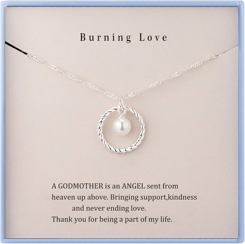 Burning Love Godmother Necklace Godmother Gifts from Goddaughter&GodSon Sterling Silver Circle Necklace for Women Birthday Gifts Christmas Gifts