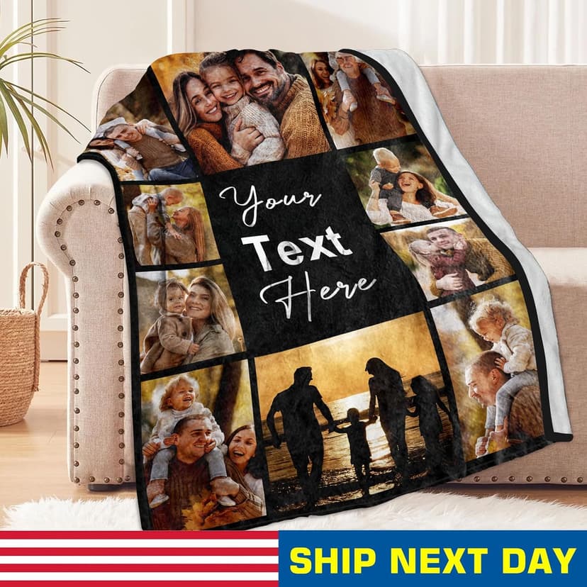 Yofair Ships Next Day, Custom Blanket with Picture Personalized Gifts for Mom Dad Customized Photo Blanket Family Christmas Birthday Gifts for Adult Husband Wife 40" W x 50" L