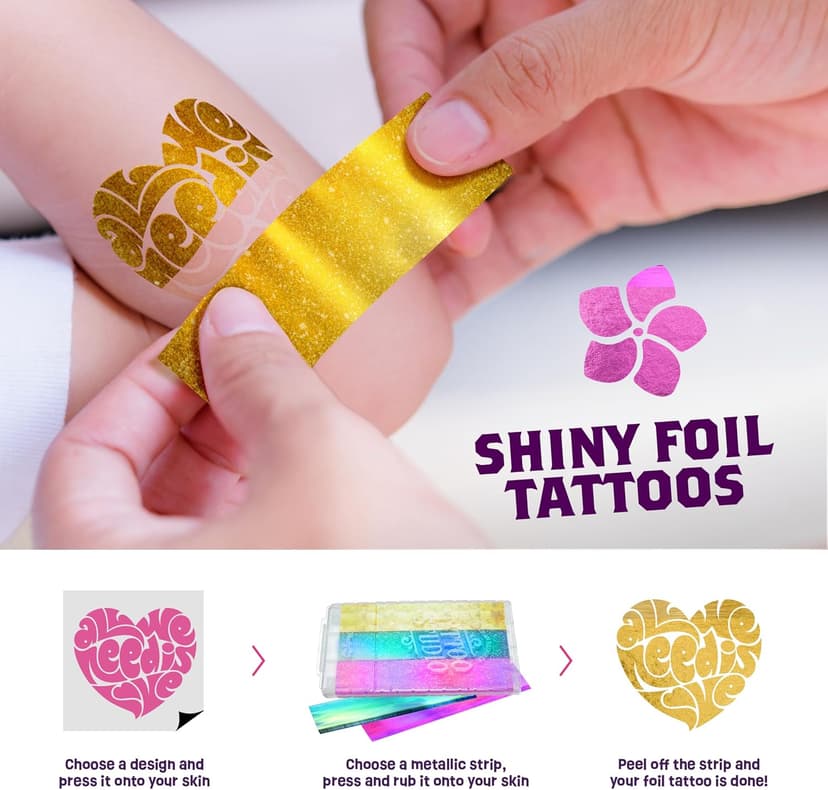 Pretty Me Glitter Tattoo Kit for Kids - Glitter & Metallic Fake Tattoos for Girls - Birthday Gift Ideas for Girl - Temporary Tattoo Set - Craft Kits Toys for Ages 6 7 8 9 10 11 Year Old - Cool Gifts