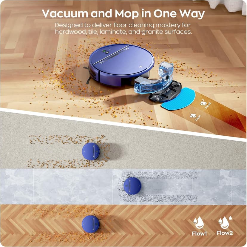 Robot Vacuum and Mop Combo, 2-in-1 Mopping Robot Vacuum Cleaner with 2300Pa Suction, 2.87'' Slim Design, Wi-Fi/App/Voice Control, 3D Obstacle Avoidance&Self-Charging for Hard Floors, Carpets, Pet Hair