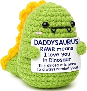 OCCdesign Mini Christmas Birthday Gifts for Dad from Daughter Son RAWR I Love You Daddy Handmade Crochet Cute Small Dinosaur for Daddy Dad Bonus Step Father in Law New Father