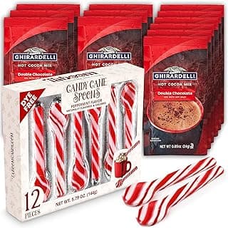Taboom Dye-Free Peppermint Candy Cane Spoon & Hot Cocoa Bundle - 12 Individually Wrapped Peppermint Spoons with 12 Double Chocolate Premium Hot Cocoa Packets - Festive Christmas Hot Chocolate Gift Set & Stocking Stuffers