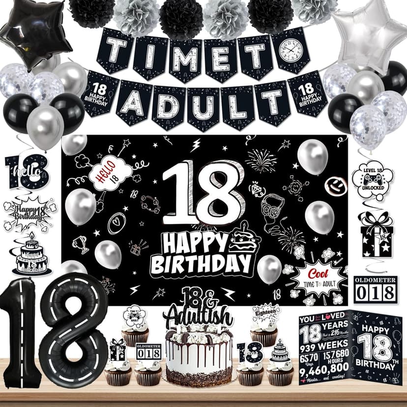 Birthday Party Supplies, Black Birthdays Decorations (18th)