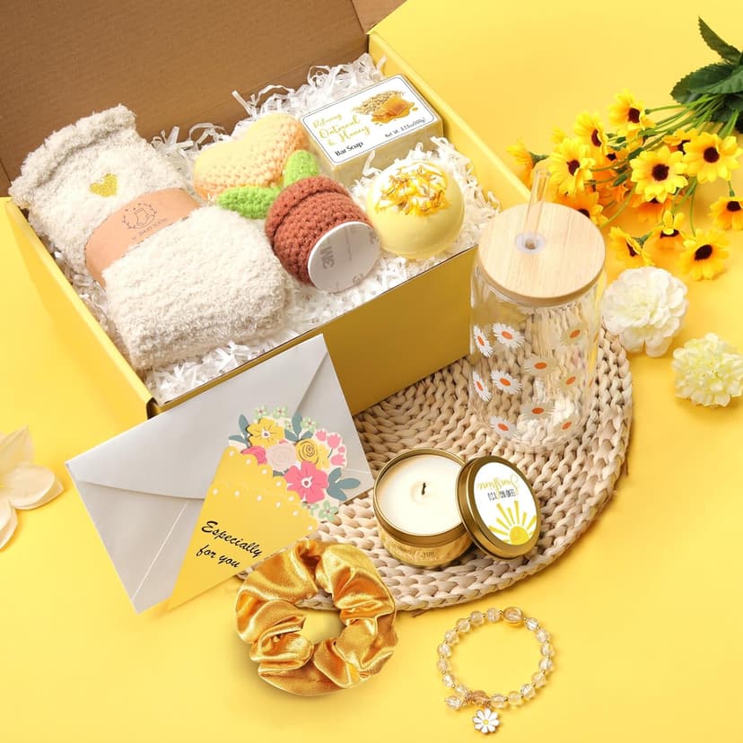 Birthday Gifts for Women, Gift Baskets for Women, Best Friend Friendship Gifts, Get Well Soon Inspirational Gift Set Box for Woman Her Teen Girl Sister Friendship w 18oz Daisy Cup