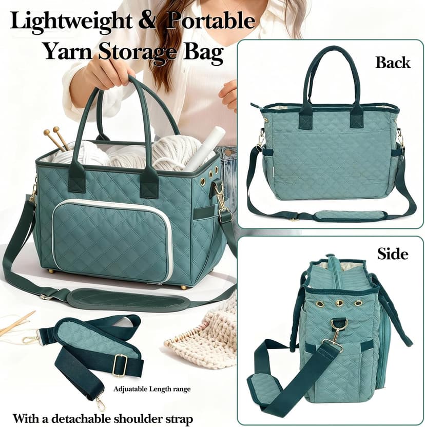 Crochet Bag Yarn Storage, Large Knitting Tote with Padded Crochet Hook Organizer, Tote with Multiple Compartments for Crochet Lovers, Knitting Accessories, Mother's Day Gift