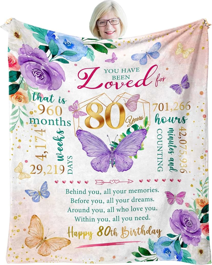 ZWERIVP 80th Birthday Gifts for Women, Best Present for 80 Year Old Woman Birthday, 1945 Present for Women Mom, Happy 80yr Bday Gifts Ideas, 80th Woman Bday Decorations Throw Blanket 50"X60"