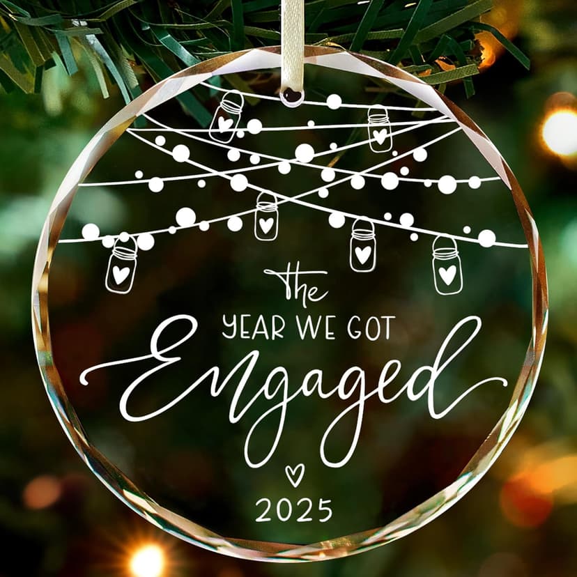 Engagement Gifts for Couples,- Engagement Gifts for Her,Women, Friends, Bride to Be Gifts, Glass Engagement Gift, First Christmas Engagement Ornaments 2025