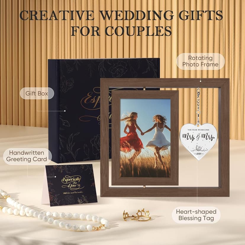 Mrs and Mrs 2026 Brown Picture Frame, Mrs & Mrs Wedding Gifts, Newlywed Engagement Present Lesbian Couple Bridal Shower Gifts, LGBT Gift Ideas