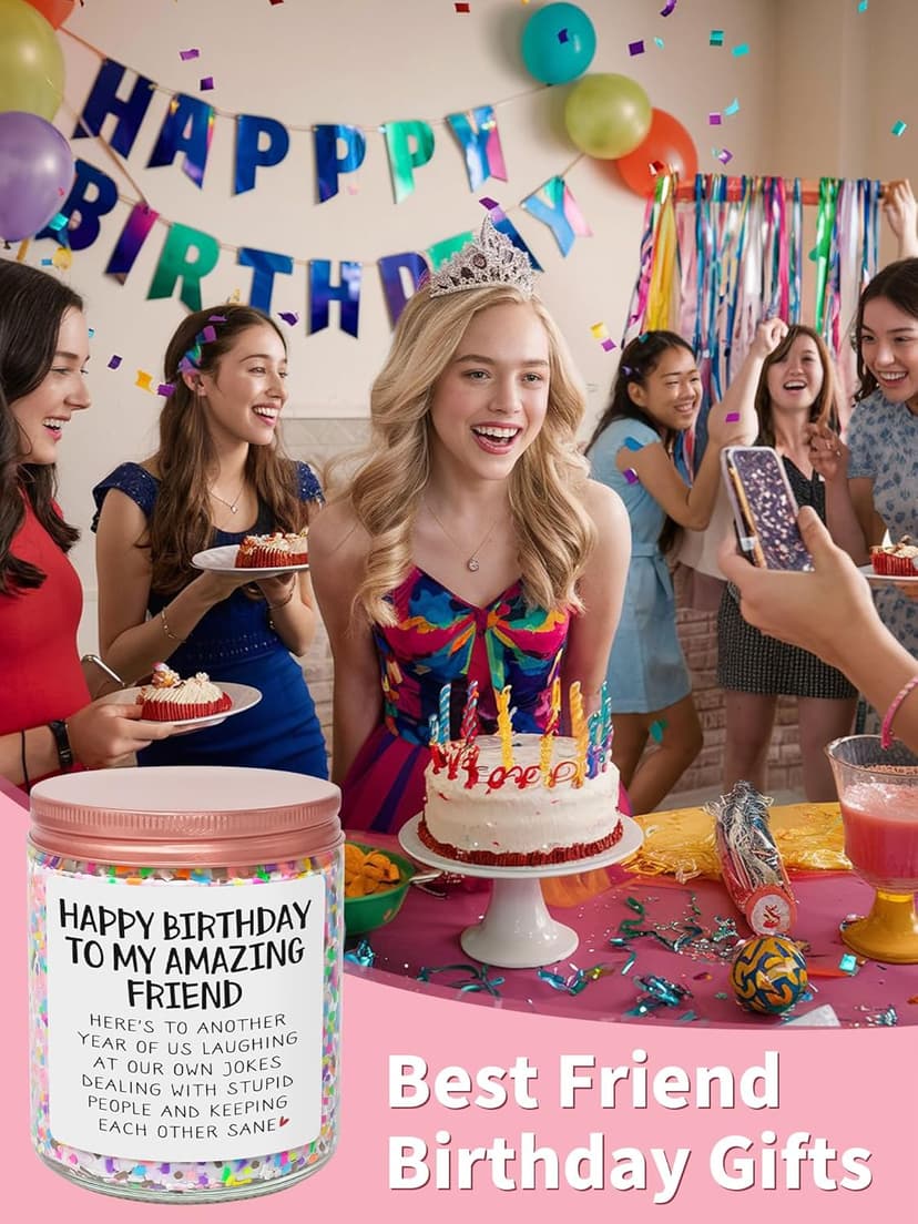 Best Friends Birthday Gifts for Women Friendship - Funny Sister Birthday Gifts for Friend Female BFF Bestie Gift for Women, Vanilla Cake Scented Bday Candles Happy Bday Decorations