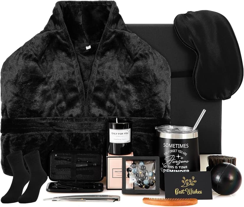 Nuogo 15 Pcs Birthday Gifts for Men Beard Care Set for Him Christmas Gifts Basket Ideas Kit for Men Tumbler Bath Robe for Dad Husband Boyfriend Box Christmas Gifts Baskets