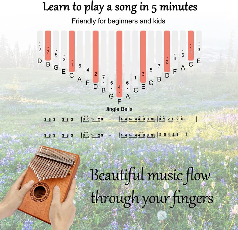 Kalimba Thumb Piano,YUNDIE Portable 17 Keys Mbira Finger Piano with Tune Hammer and Study Instruction,Musical Instruments Birthday Gift for Adult Beginners Professional(Brown)