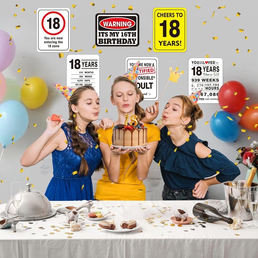 WERNNSAI 18th Birthday Party Decorations - 9PCS Wall Signs Funny Tags for Teens 18 Years Old Party Decor 18th Party Banner Table Centerpieces Door Wall Windows Signs Picture Props for Boys Girls