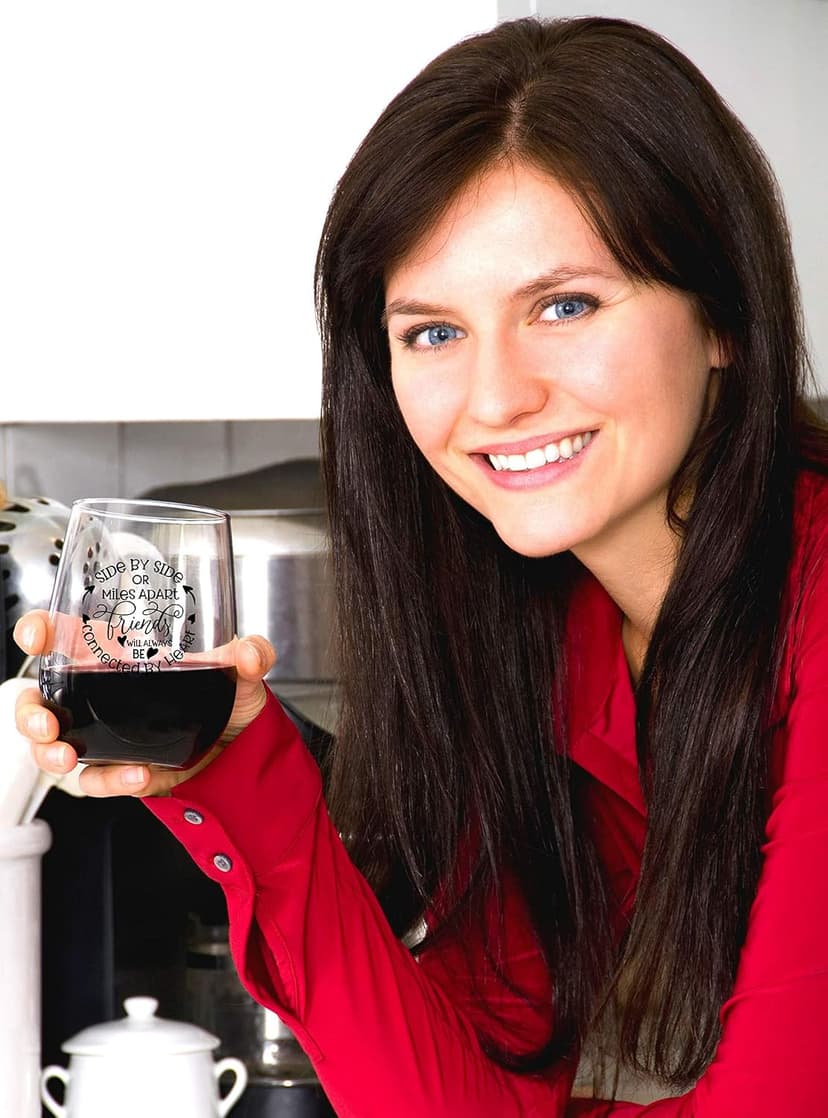 Side By Side Or Miles Apart Best Friend Wine Glass - 15 Oz, Scratch-Resistant Wine Glass - Birthday Gifts for Her, Stocking Stuffer, or Long Distance Friendship Gifts for Women - Printed in the USA