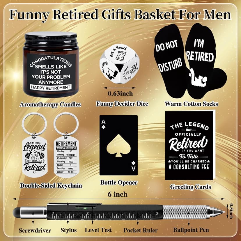 SIXVALA 10 Pcs Retirement Gifts for Men 2025, This Legend Has Retired, Happy Retirement Gifts for Dad, Grandpa, Coworker, Teachers, Boss, Friends, Retirees, 20 Oz Tumbler Best Retirement Gifts Basket