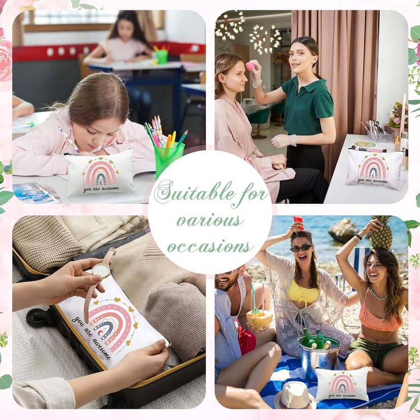 Chunful 10 Pieces Inspirational Canvas Makeup Bags for Women Graduation Gift Rainbow Canvas Cosmetic Bags Bulk with Zipper Friendship Gift Travel Toiletry Pouch(Moon Style)