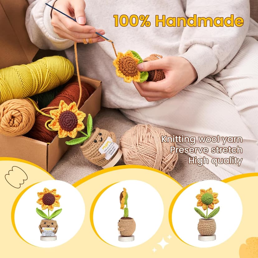 Gossby Gift for Mom - Positive Sunflower Doll Crochet with Card - Love You Forever - Mom Gift from Daughter, Son, Kid - Mothers Day, Christmas, Birthday Present Idea - Knitted Decor