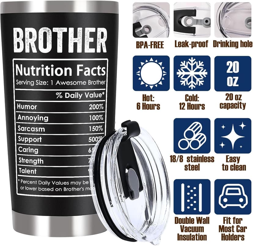 Breezy Valley Brother Gifts, Gifts for Brother from Sister Brother - Best Gifts for Older Little Brother Adult, Funny Brother Birthday Gifts Ideas for Brothers, Presents for Brother Tumbler Coffee Cup