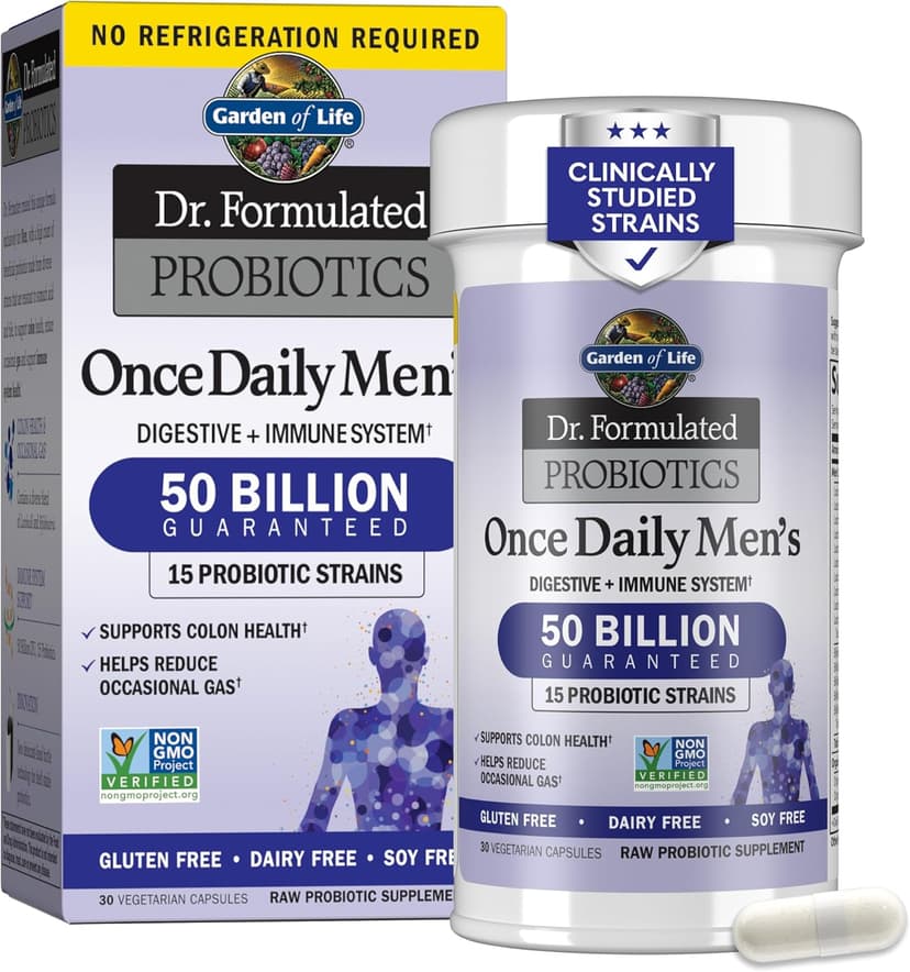 Garden of Life Garden of Life Probiotics for Men, Dr Formulated 50 Billion CFU 15 Probiotics for Digestive Health + Organic Prebiotic Fiber, Colon & Immune Support, Daily Gas Relief, Shelf Stable, 30 Capsules