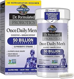 Garden of Life Garden of Life Probiotics for Men, Dr Formulated 50 Billion CFU 15 Probiotics for Digestive Health + Organic Prebiotic Fiber, Colon & Immune Support, Daily Gas Relief, Shelf Stable, 30 Capsules