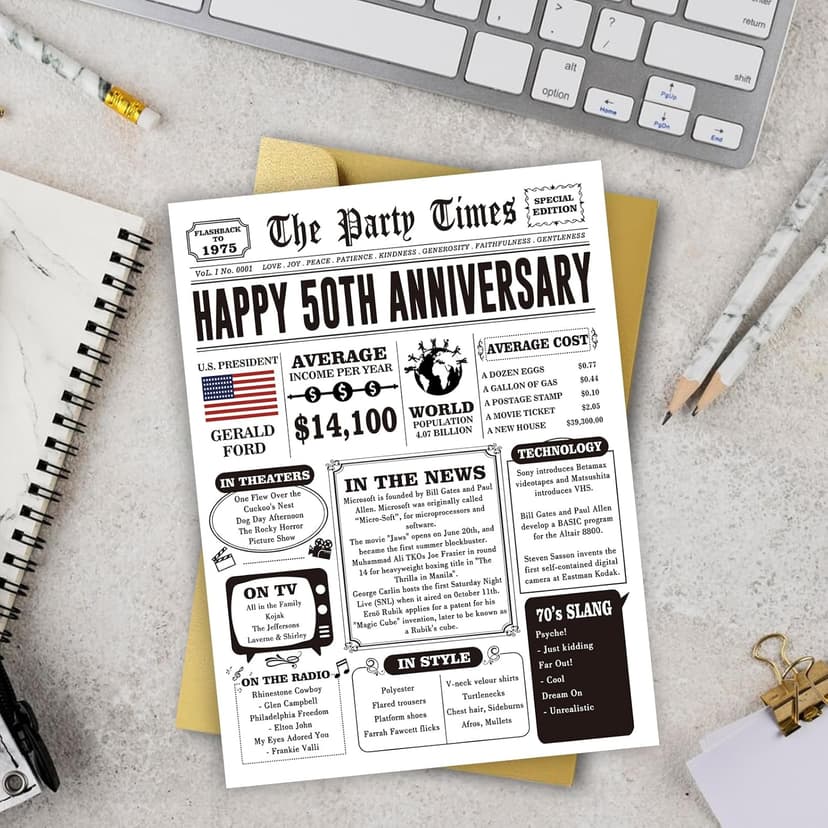 Happy 50th Anniversary Card Gifts for Women Men, Jumbo 50th Wedding Anniversary Cards Gift for Husband Wife, Retro 50 Year Old Anniversary Decoration for Couple