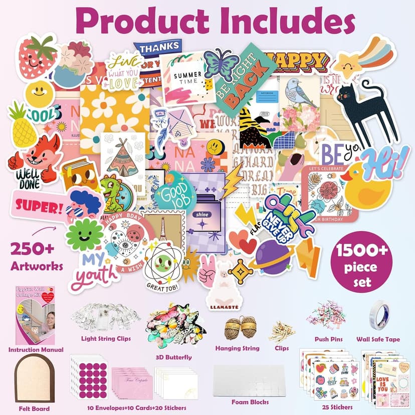 EggSun Light-Up Wall Collage Kit for Teen & Tween Girls 1000+ DIY Craft Pieces for Creative Illuminated Bedroom Art, Birthday and Room Decor Gift, Ages 11, 12,13, 14, 15, 16