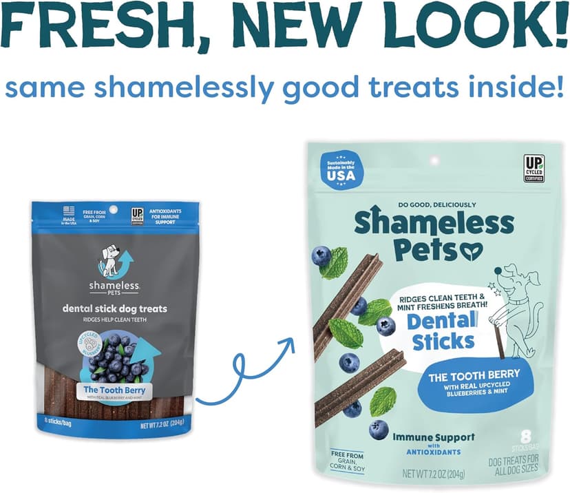 Shameless Pets Dental Treats for Dogs, The Tooth Berry - Healthy Dental Sticks with Immune Support for Teeth Cleaning & Fresh Breath - Free from Grain, Corn & Soy