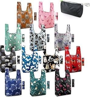 BeeGreen Reusable Grocery Bags Foldable 12 Pack Large Cute Totes - Heavy Duty Washable Holiday Cloth Gifts Bag with Handles, Reusable Gift Bulk Shopping Bags for Groceries for Women Animal Lover​