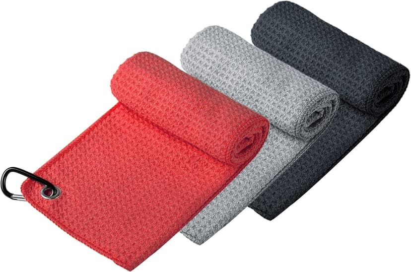 Handy Picks Microfiber Golf Towel (16" X 16") with Carabiner Clip, Waffle Pattern Golf Towel Hook and Loop Fastener - The Convenient Golf Cleaning Towel