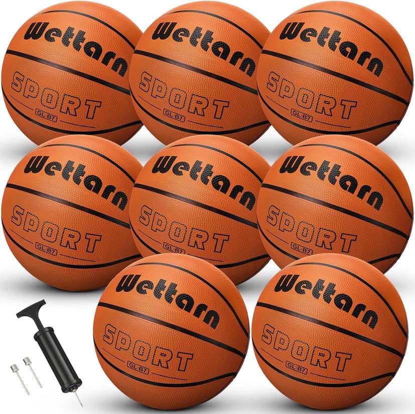 Wettarn Rubber Training Basketball with Pump Street Ball Made for Teens Adults Indoor and Outdoor Game Gym Training Competition Basketball Games