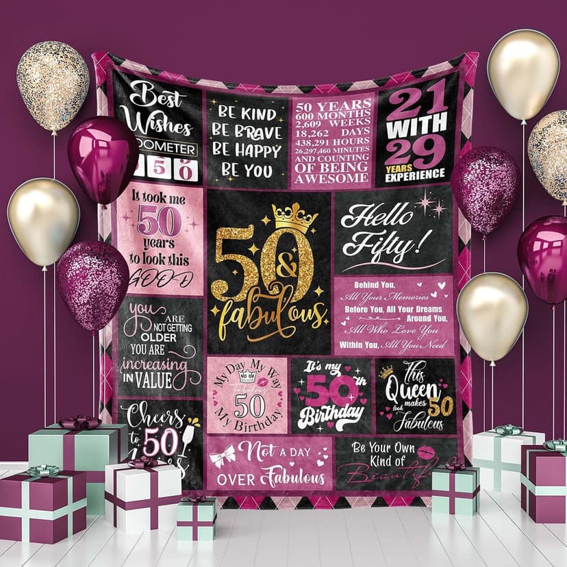 50 Birthday Gifts for Women, 50th Birthday Blanket with Gift Box, 50th Birthday Decorations Gift Ideas for Her, 50 Year Old Gifts for Women Turning 50 and Fabulous