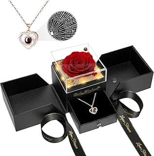 Light Up Preserved Red Rose Flower with Necklace,Birthday Gifts for Women,Christmas Rose Gifts for Her Mom Wife Grandma,Real Flower Mom Present for Women Christmas,Anniversary,Valentines