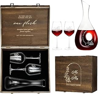 AW BRIDAL Mr and Mrs Wine Glasses and Decanter Set, Wedding Bridal Shower Engagement Gift for Couples 2025, Wedding Glasses for Anniversary Bride Bachelorette with Wood Keepsake Box