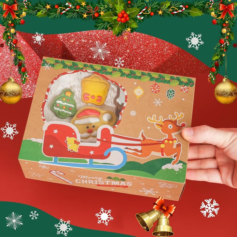 Festive Christmas Treat Boxes - 24 Pack, 8.25x6x2.75in, Brown, Rectangular, Flip Top Lids, Durable & Reusable, Perfect for Baked Goods & Gifts