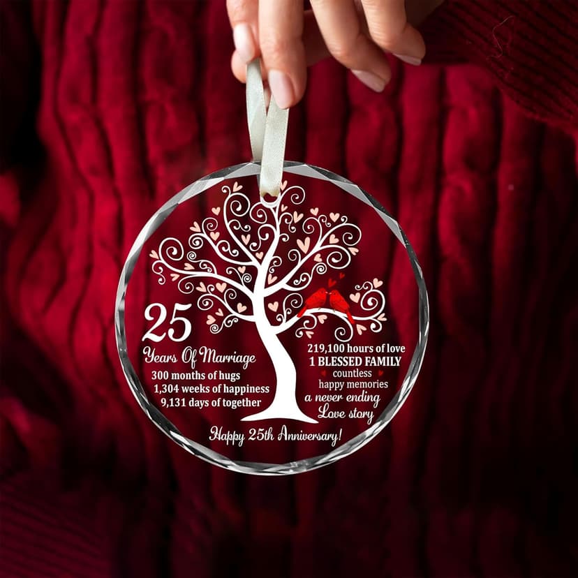 25th Wedding Anniversary Glass Ornament – Silver Wedding for Parents, Couple, Wife, or Husband – Unique 25 Years Marriage Christmas Decoration Keepsake