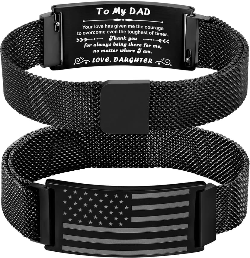To My Dad/New Dad/Stepdad/Father-in-Law Bracelet, Adjustable Stainless Steel American Flag Bracelet Jewelry, Birthday Valentine Father’s Day Gifts