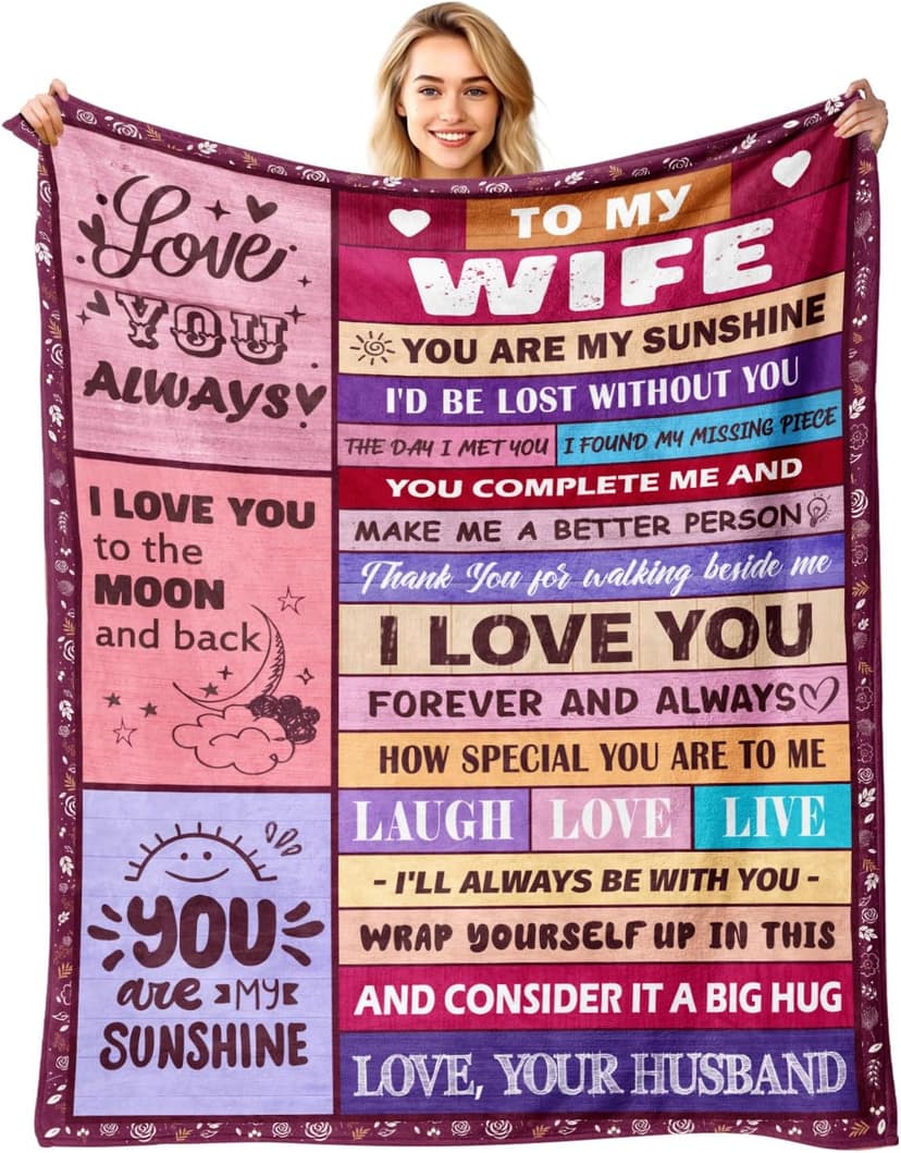 Gifts for Wife from Husbend - Anniversary Wedding Gifts for Women - Best Wife Birthday Gift Ideas - Christmas Mothers Valentines Day Romantic I Love You Gift for Her - To My Wife's Blanket 50"x60"