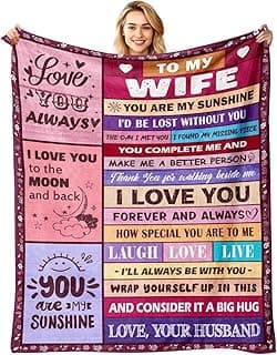Gifts for Wife from Husbend - Anniversary Wedding Gifts for Women - Best Wife Birthday Gift Ideas - Christmas Mothers Valentines Day Romantic I Love You Gift for Her - To My Wife's Blanket 50"x60"