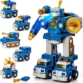 hahaland Toys for 5 Year Old Boy Birthday Gift - STEM Boys Toys for 6 Year Old Boy Age 6-8 Years, 5 in 1 Building Take Apart Trucks Transform to Robot, Kids Ages 5-7 Christmas Stocking Stuffers Gifts