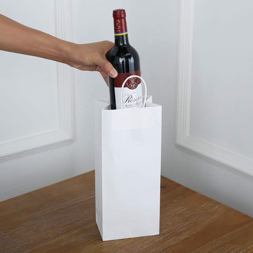 BagDream Kraft Paper Bags 5.25x3.25x13 Inches 50Pcs White Paper Wine Gift Bags with Handles Bulk for Wine, Gift, Retail, Party Favor