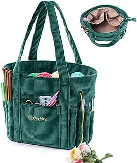 Crochet Bag and Tote - Corduroy Yarn Bag - Yarn Holder for Crocheting - Crochet Storage Bag for Crochet Hooks, Crochet Accessories, Knitting Bag for Crochet Lovers, Mother's Day Gift